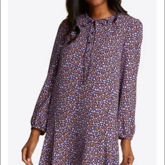 Draper James Tie Neck Flounce Shift Dress Purple ditsy floral print Medium - Picture 10 of 11